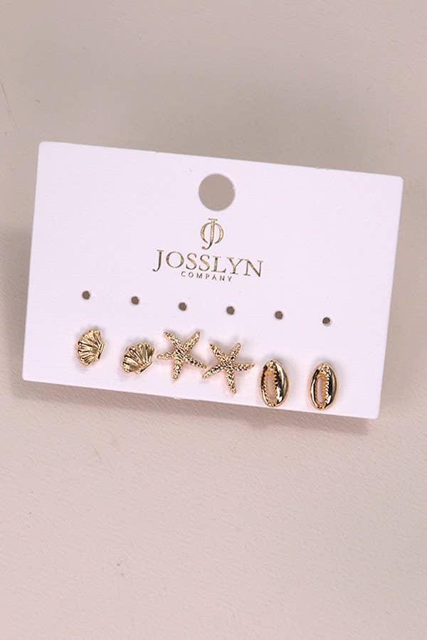 TRIO STUD SEASHELL EARIINGS | 80E3458