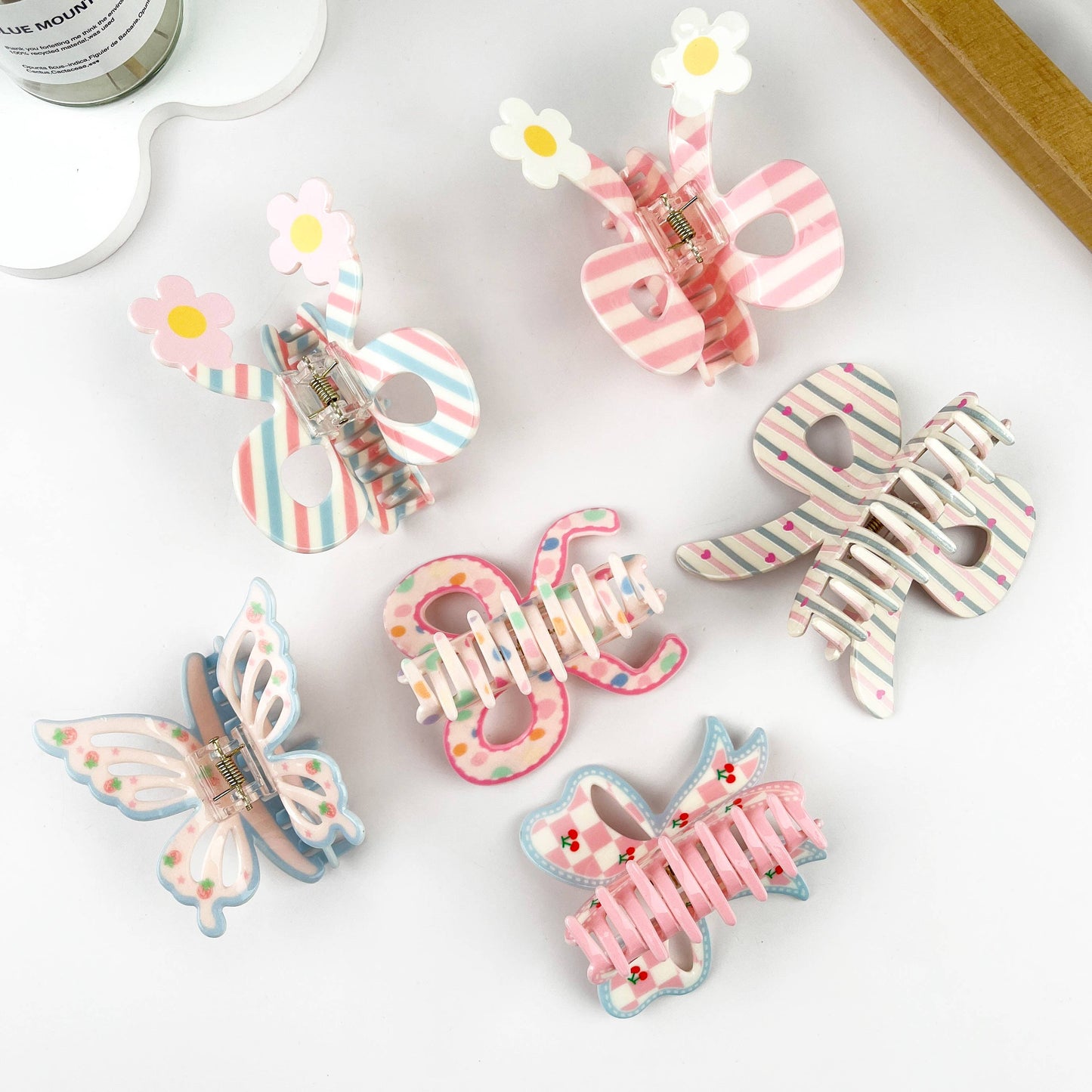 Butterfly acetate flower hair claw clip