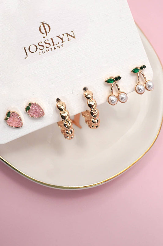 CHERRY STRAWBERRY STUD HOOP SET EARRINGS | 80E6661
