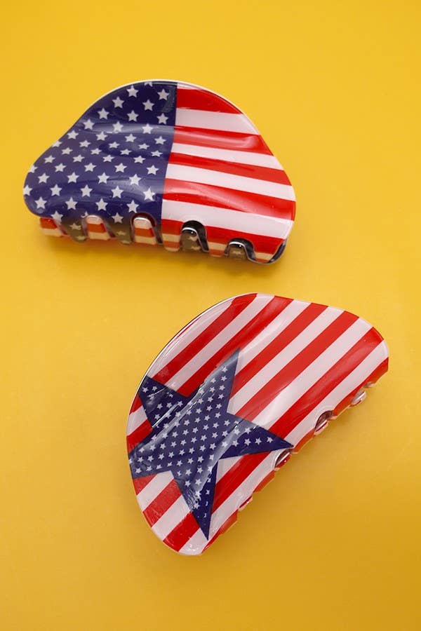 4TH OF JULY STAR USA FLAG HAIR CLAW CLIPS | 40H784