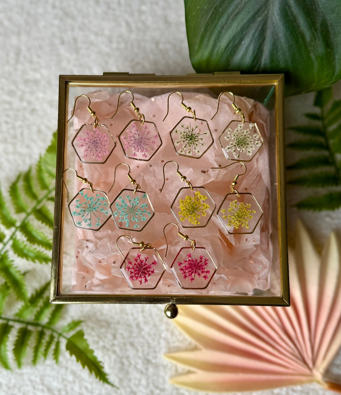 Hexagon Pressed Flower Dangles
