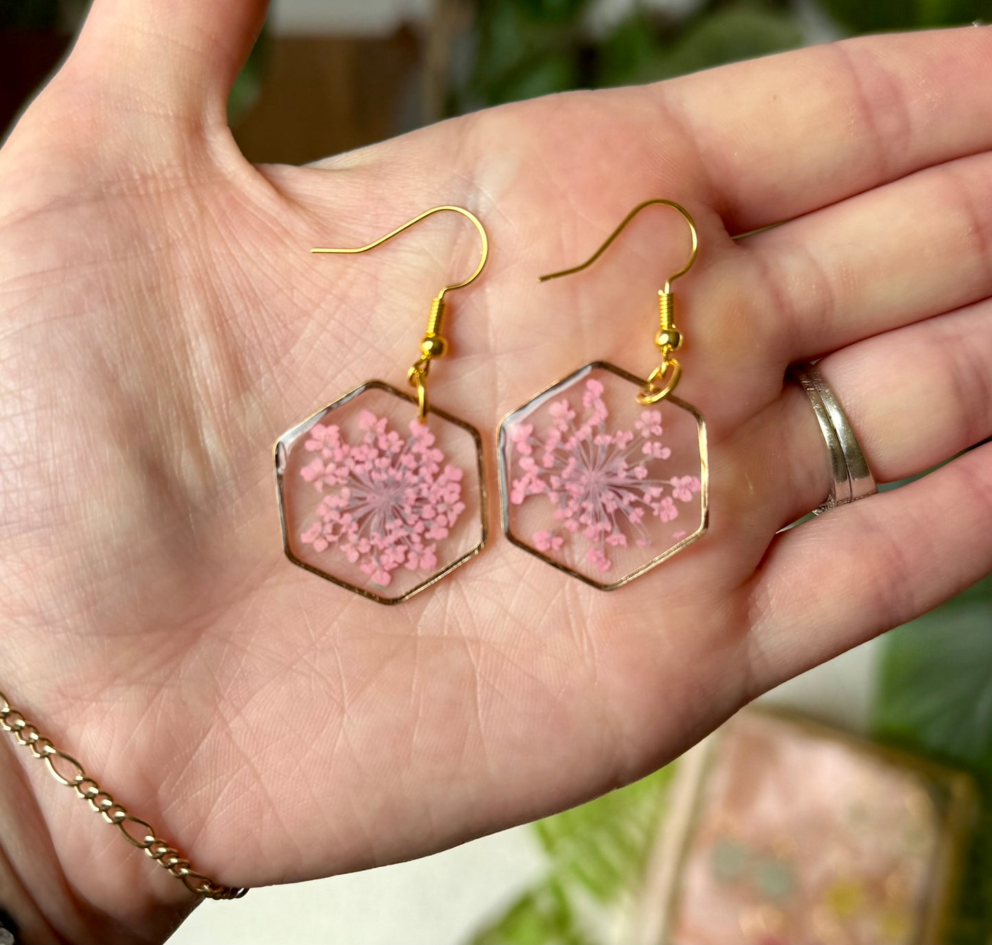 Hexagon Pressed Flower Dangles