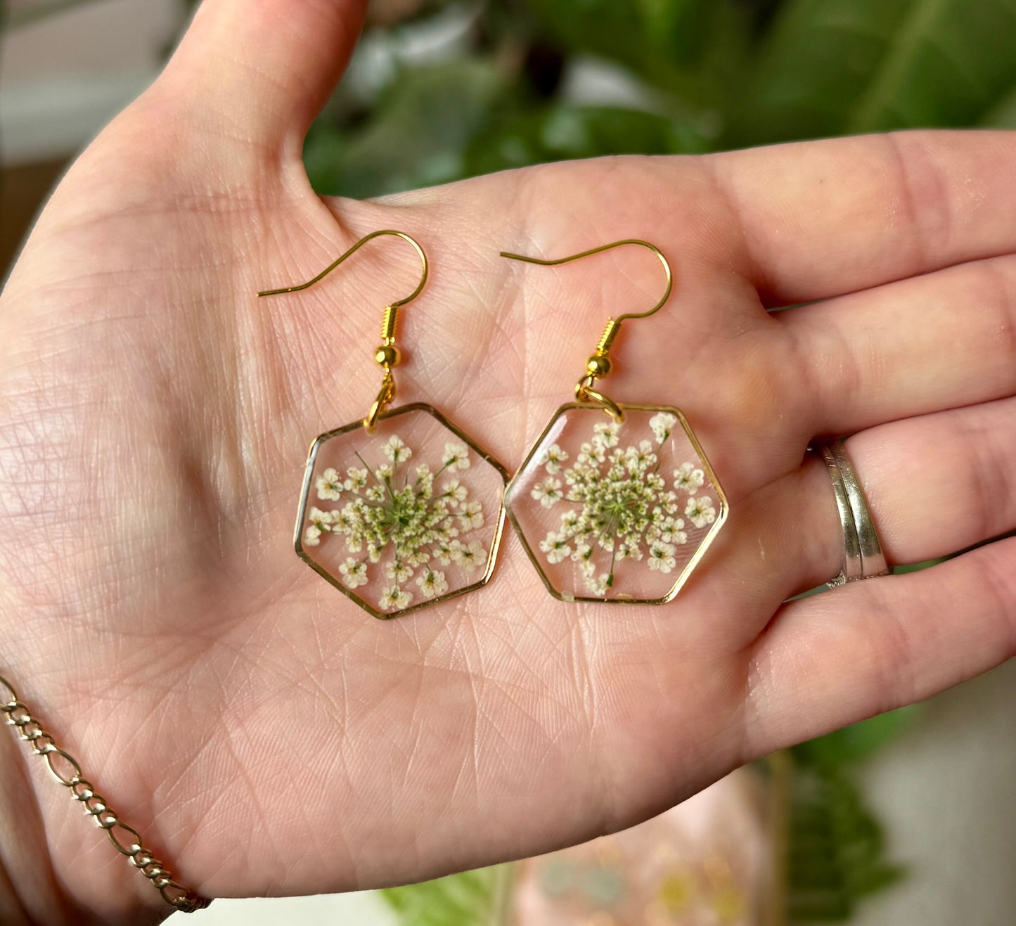 Hexagon Pressed Flower Dangles