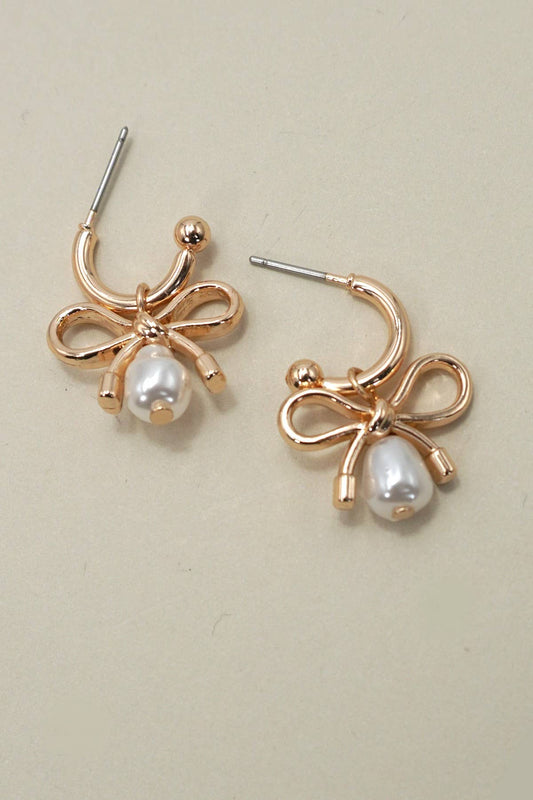 BOW PEARL DROP MINI HOOP EARRINGS | 80E06315