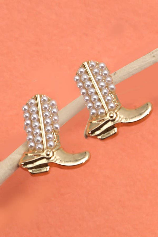 WESTERN BOOT PEARL STUD EARRINGS | 31E24655