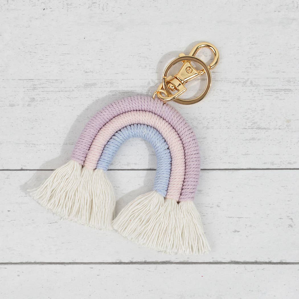 Boho Braided Rainbow Keychain,Tassel Pendant