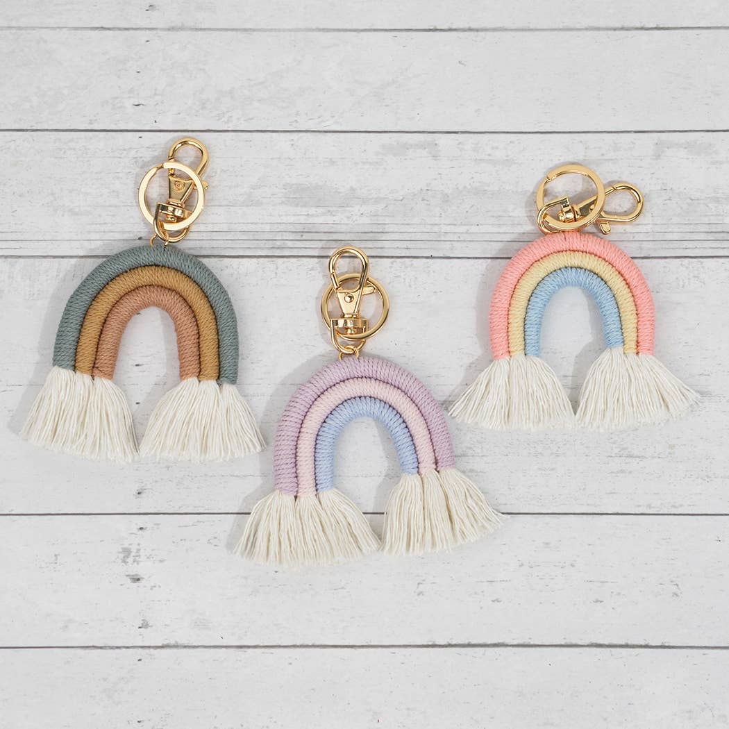 Boho Braided Rainbow Keychain,Tassel Pendant