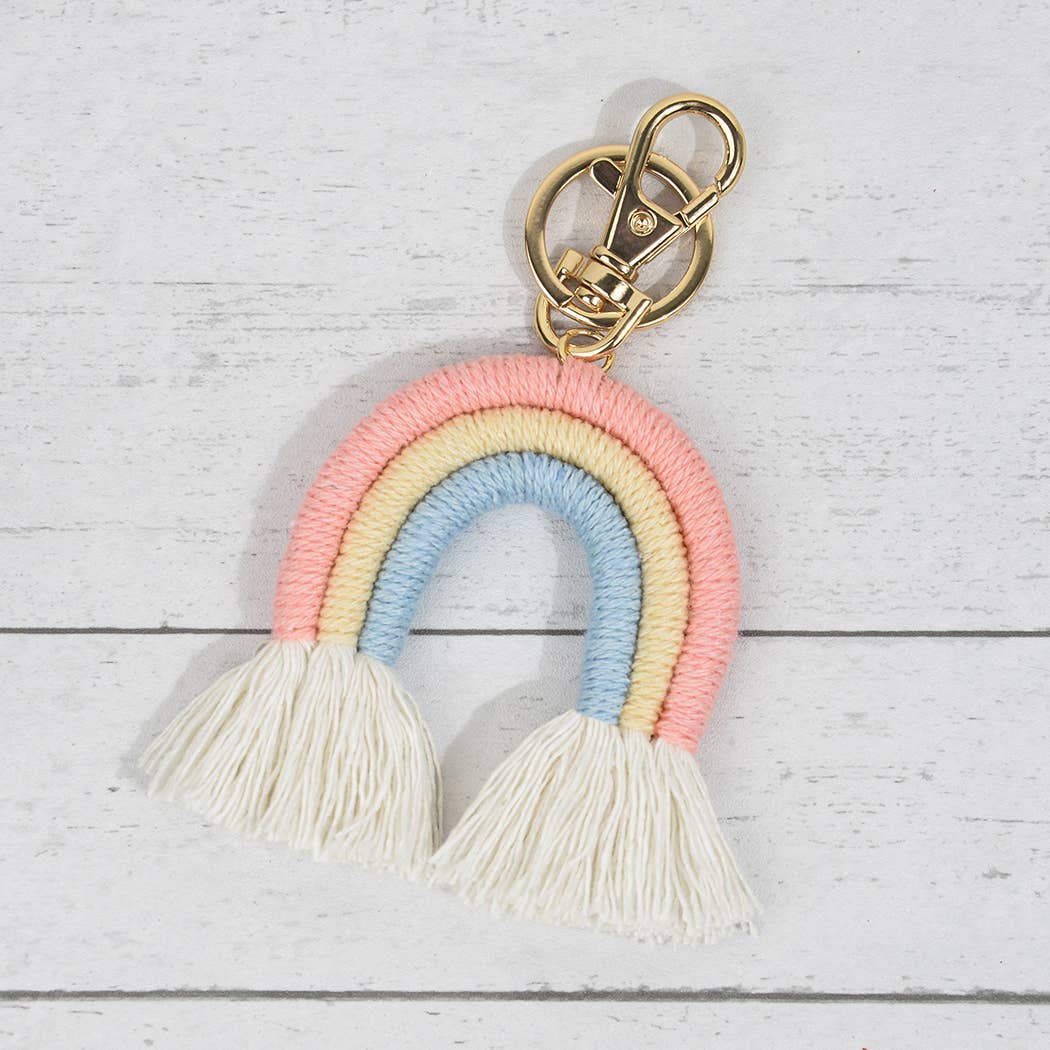 Boho Braided Rainbow Keychain,Tassel Pendant