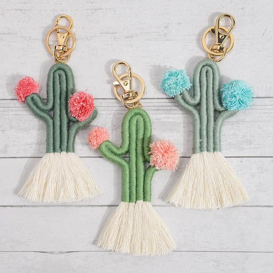 Boho Woven Fringed Cactus Bag Pendant, Mother's Day Gift