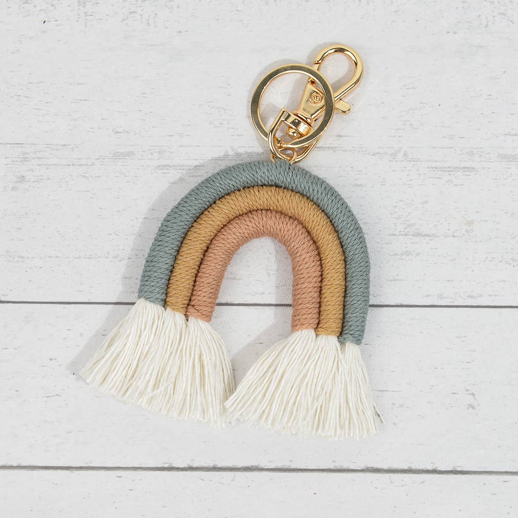 Boho Braided Rainbow Keychain,Tassel Pendant