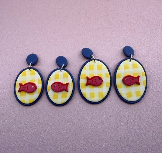 Yellow Plaid Fish Dangles