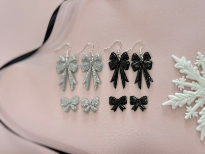 Silver and Black Glitter Bows