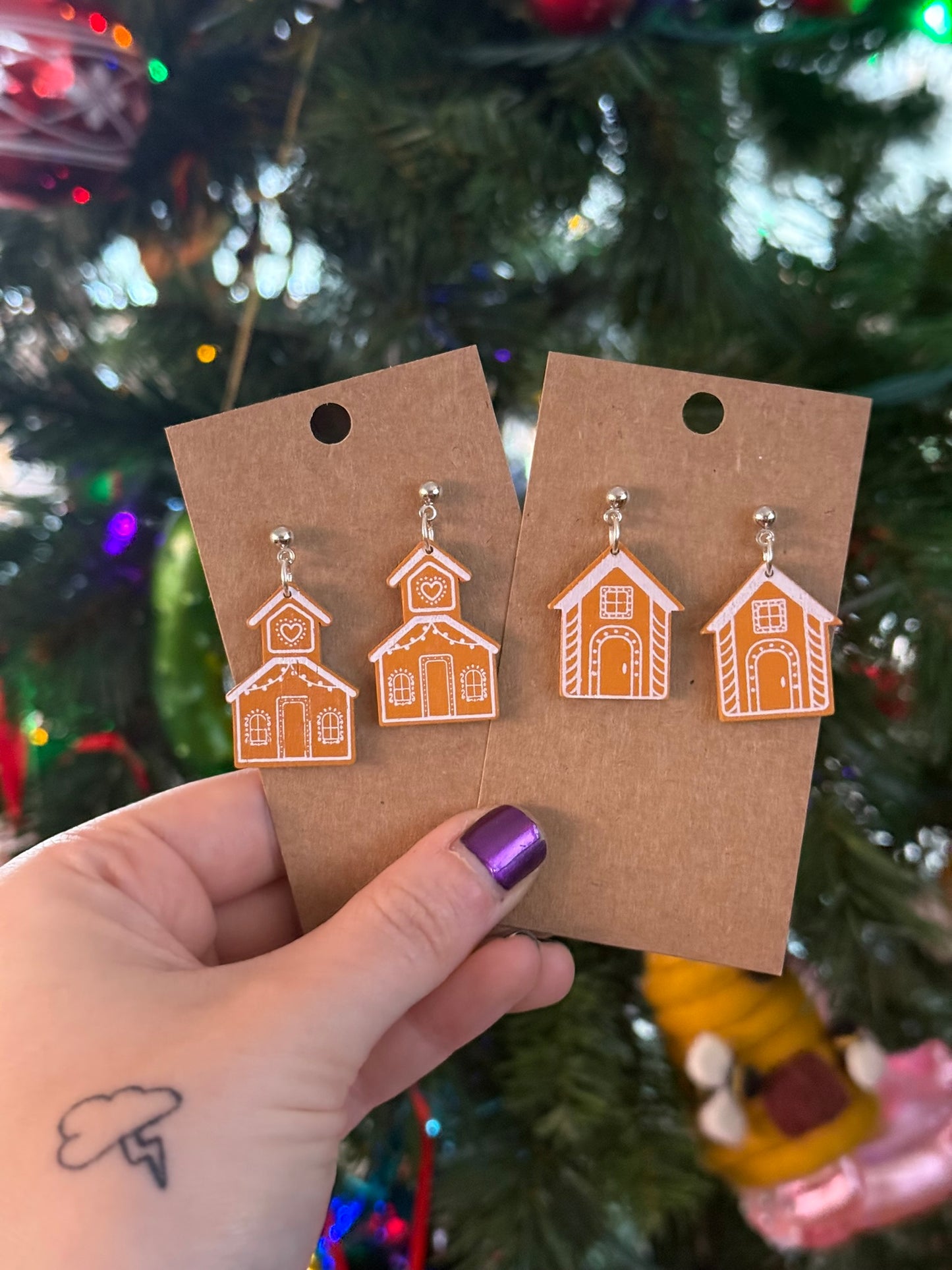 Wood Gingerbread House Dangles