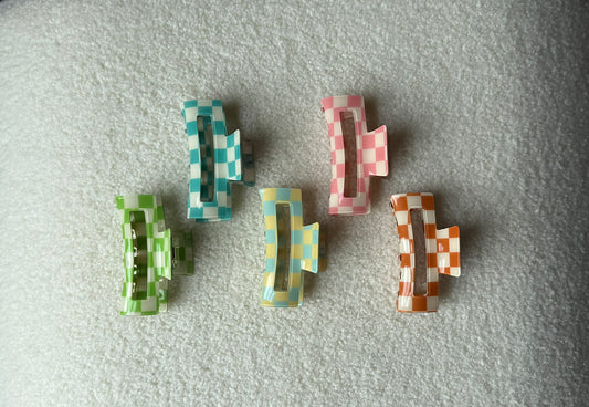 Pastel Checker Claw Clips