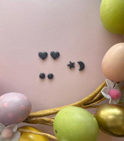 Iridescent Black Glitter Studs