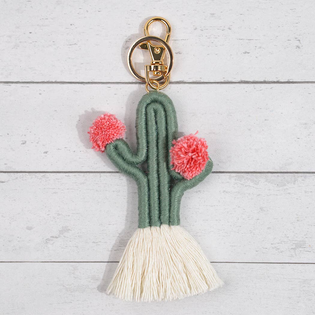 Boho Woven Fringed Cactus Bag Pendant, Mother's Day Gift