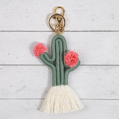 Boho Woven Fringed Cactus Bag Pendant, Mother's Day Gift