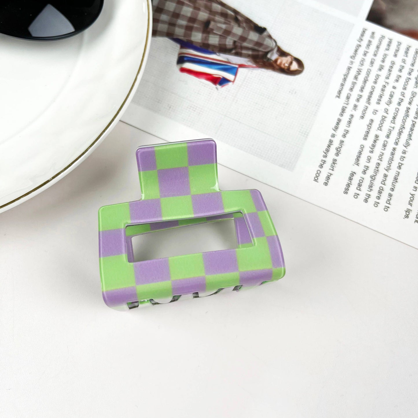 Colorful Checkerboard Hair Clip Small Square Claw Clips