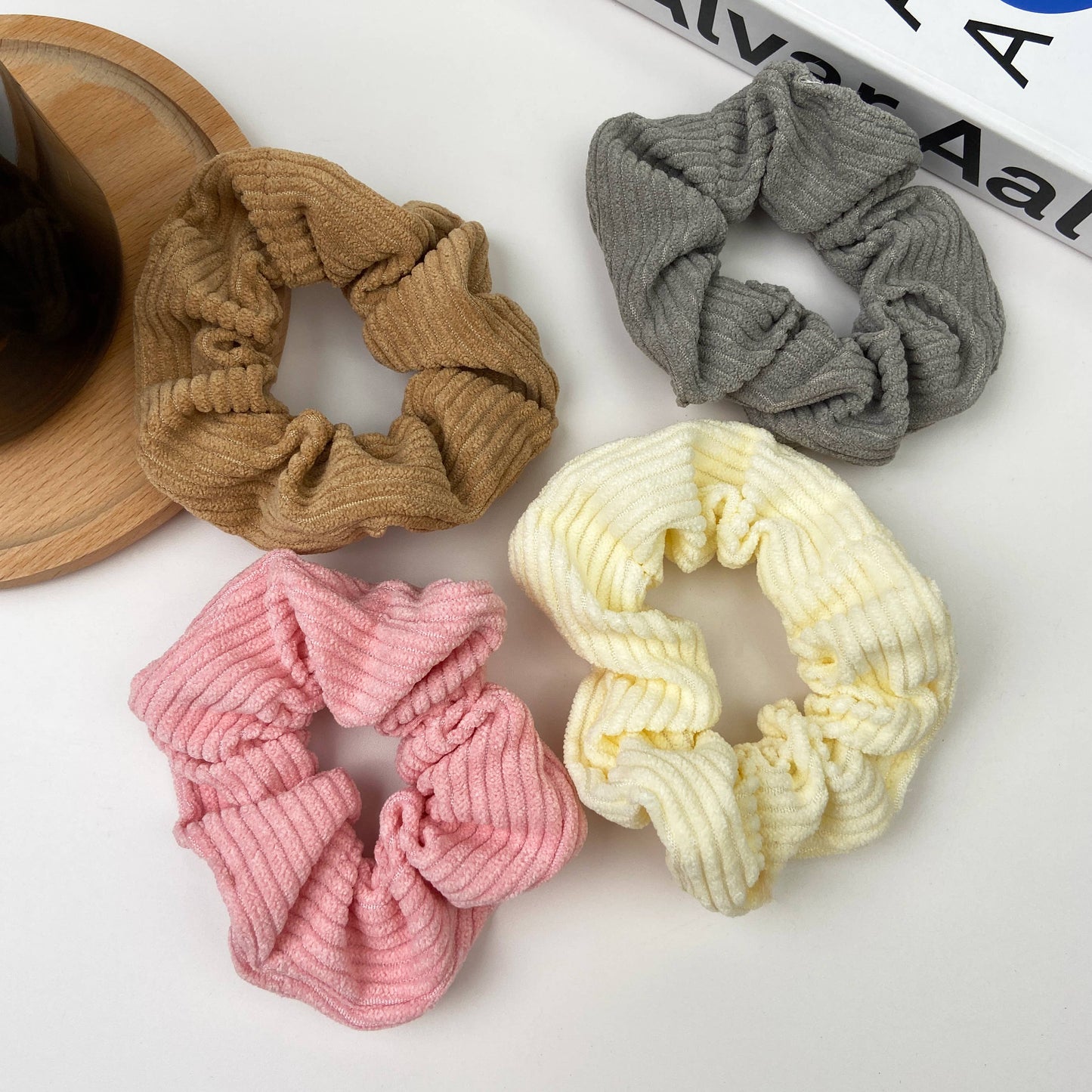 Solid Color Corduroy Scrunchie Hair Tie