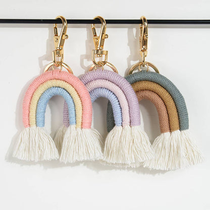 Boho Braided Rainbow Keychain,Tassel Pendant